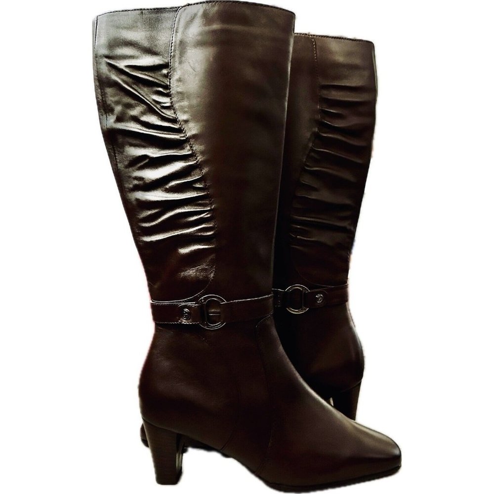 Blondo Callie Womens Boots Sz 6ww Brown Leather Zip Heels Stretch Insulated